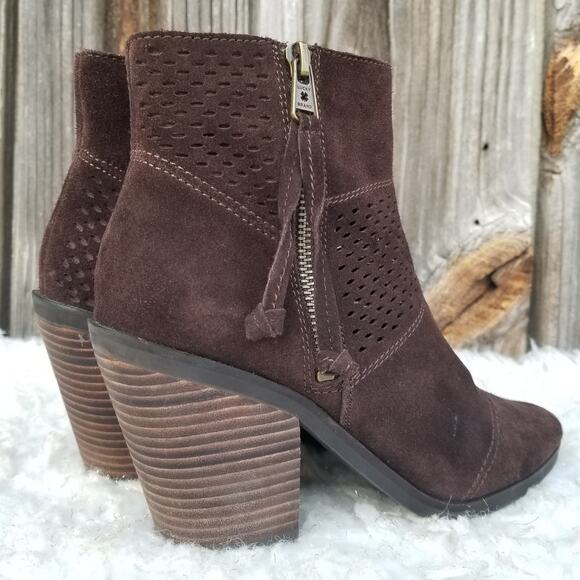 Brown Ankle Boots Suede Perforated Leather Booties Lucky Brand Ramses Size 7.5 - Picture 6 of 12